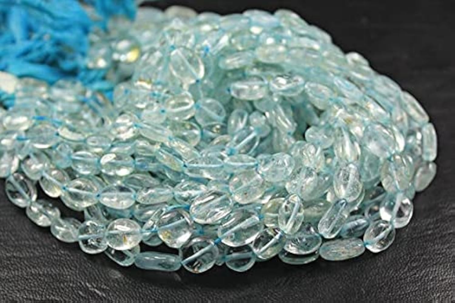 Aigue-marine véritable en fils de perles ovales polies 8mm pour joaillerie artisanale luxe