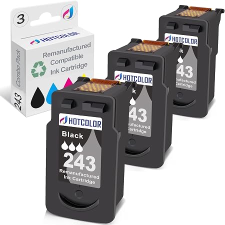 Amazon.com: HOTCOLOR Cartucho de tinta remanufacturado para Canon 243  Cartucho de tinta negro para Canon PIXMA TS3320 MX492 MG2525 MG2520 MG2920  MG2924 MG3020 iP2820 TS202 TS3120 TR4520 (3 negro, 3 unidades) :