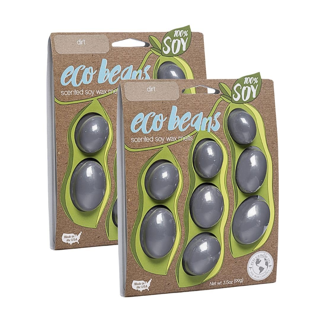 Eco Candle Co. Eco Beans Wachsschmelzen, 2 Stück, Schmutz, 100 ml, Duft von frischer Gartenerde, 100 % Sojawachs, kein Blei, Kraftpapier-Etikett und Deckel, handgegossen, phthalatfrei, Sojabohnen aus