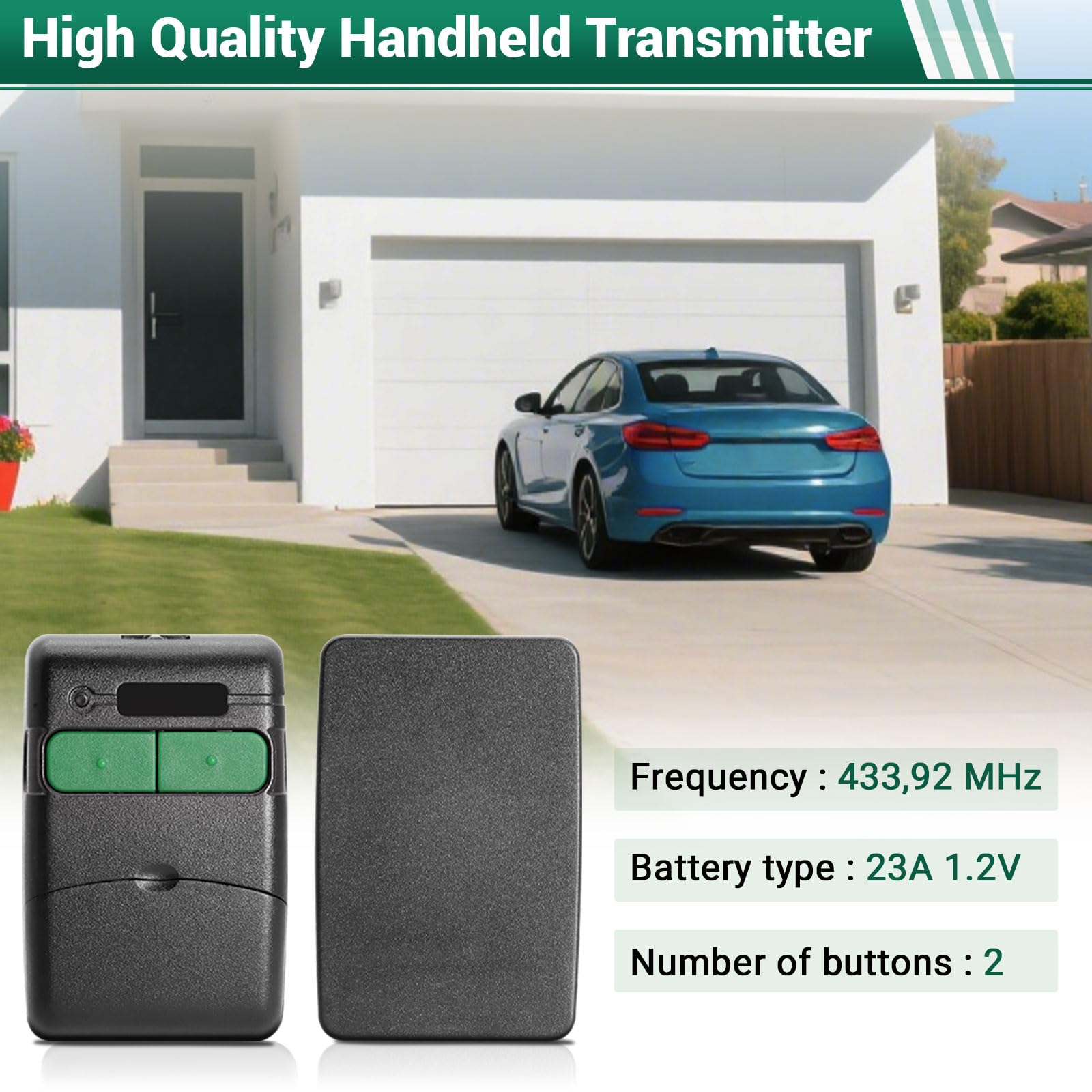 2Unidades Mando Garaje CLEMSA 433.92 MHz, Mando Puerta Garaje Universal Compatible con Modelos MV-1, MV-12, MV-123, Mandos Puertas Automáticas, Fácil Programación y Reemplazo Seguro