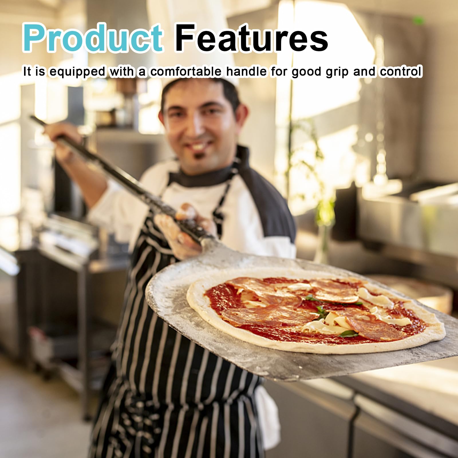 Image secondaire de Pelle à Pizza: Pelle Pizza Perforée 6 Pouces avec Poignée Amovible Pelle a Tarte Spatule Pizza 80 cm, Résistant Aux Hautes Tempé