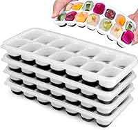 VIGORPATH 4-Pack Stackable Silicone Ice Cube Trays with Spill-Resistant Lids - Flexible Non-Stick, Dishwasher Safe Black