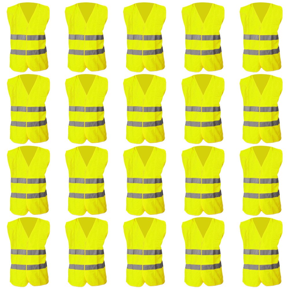 Chaleco alta visibilidad (hi-vis) con bandas reflectante, certificación CE: ISO EN 20471, 100% poliéster, tallas: adulto, color: fluorescente amarillo - PACK 20 unidades
