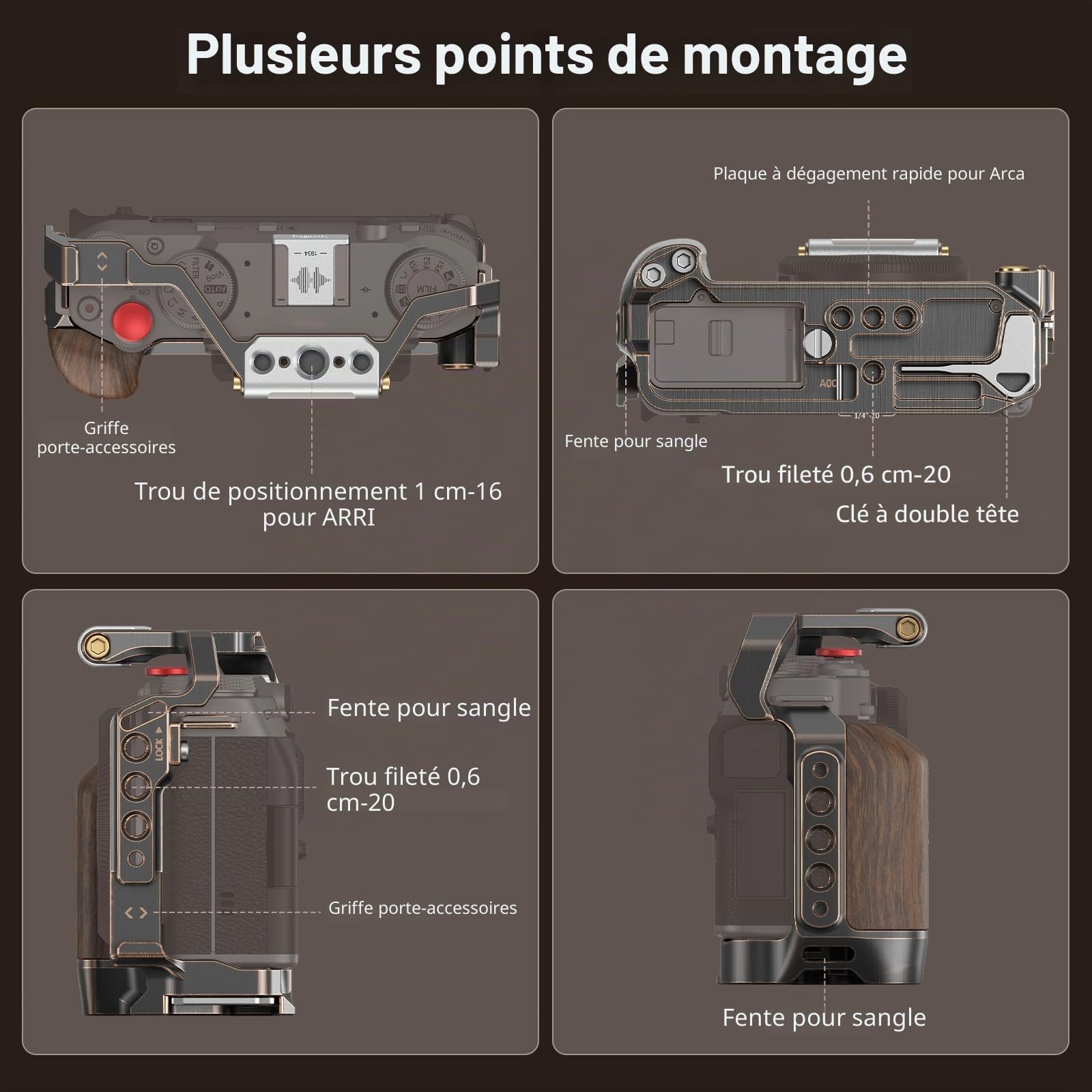 SMALLRIG Cage « Retro » pour FUJIFILM X-M5, avec Poignée en Bois Intégrée et Plaque de Fixation Rapide pour Arca, avec Pare-Brise/Cache-Accessoire/Bouton de Déclenchement de l'obturateur - 4892