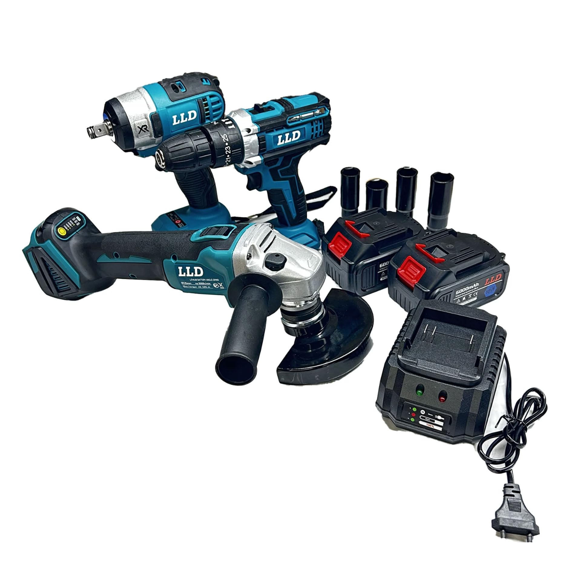Kit 3 in 1 Trapano Avvitatore + Avvitatore a Impulsi + Smerigliatrice a Batteria e comoda valigetta in plastica resistente