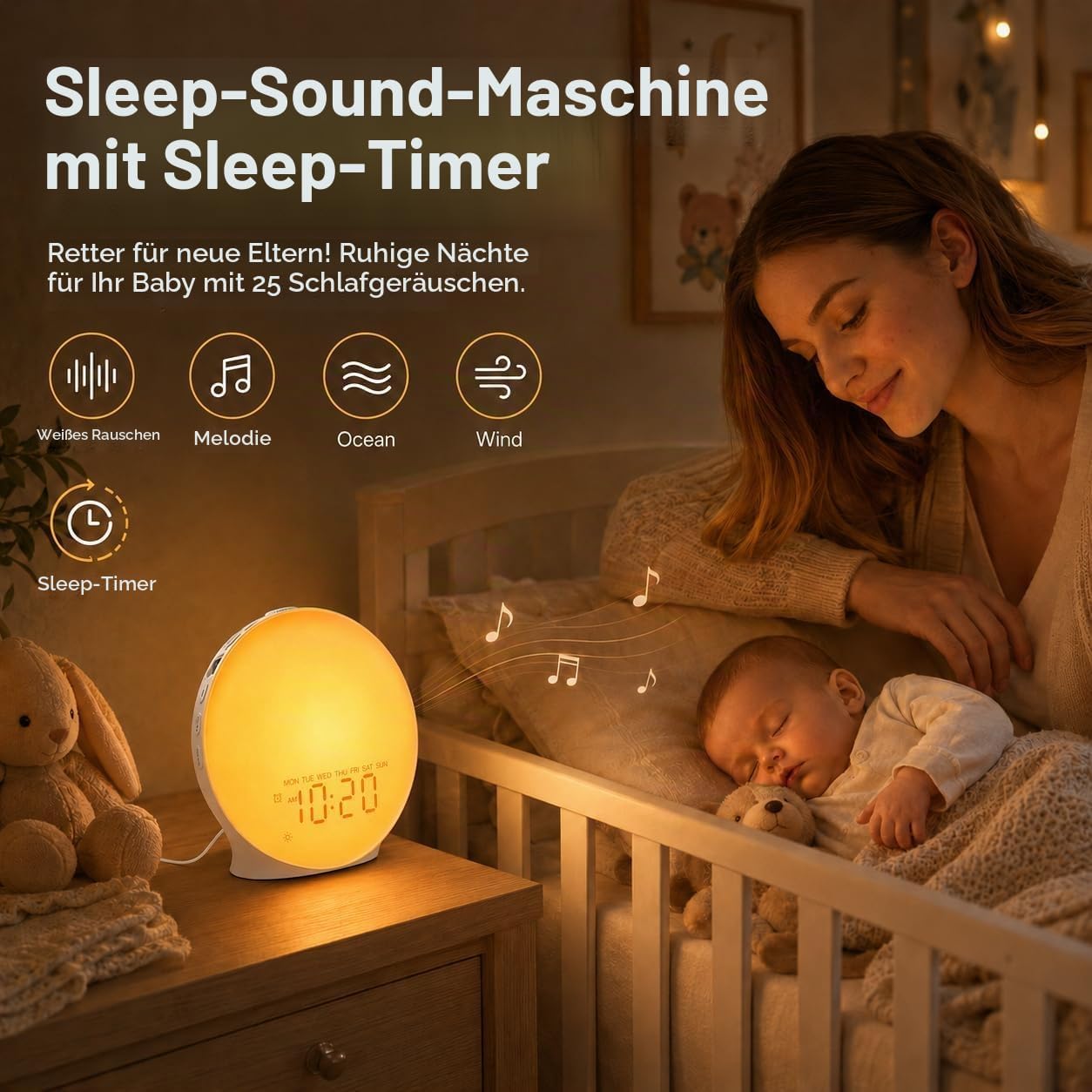 JALL Machine Sound Machine White Noise Machine, 22 suoni, 17 luci notturne, altoparlante Bluetooth, timer di sonno, luce sveglia alba sveglia per camera da letto, bambini, anziani