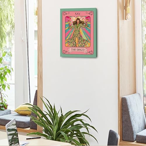 Miniatura 5 de Arte de pared de carta de tarot de disco con diseño de letras de tarot, deslumbrante póster de bola de discoteca, lienzo enmarcado para decoración