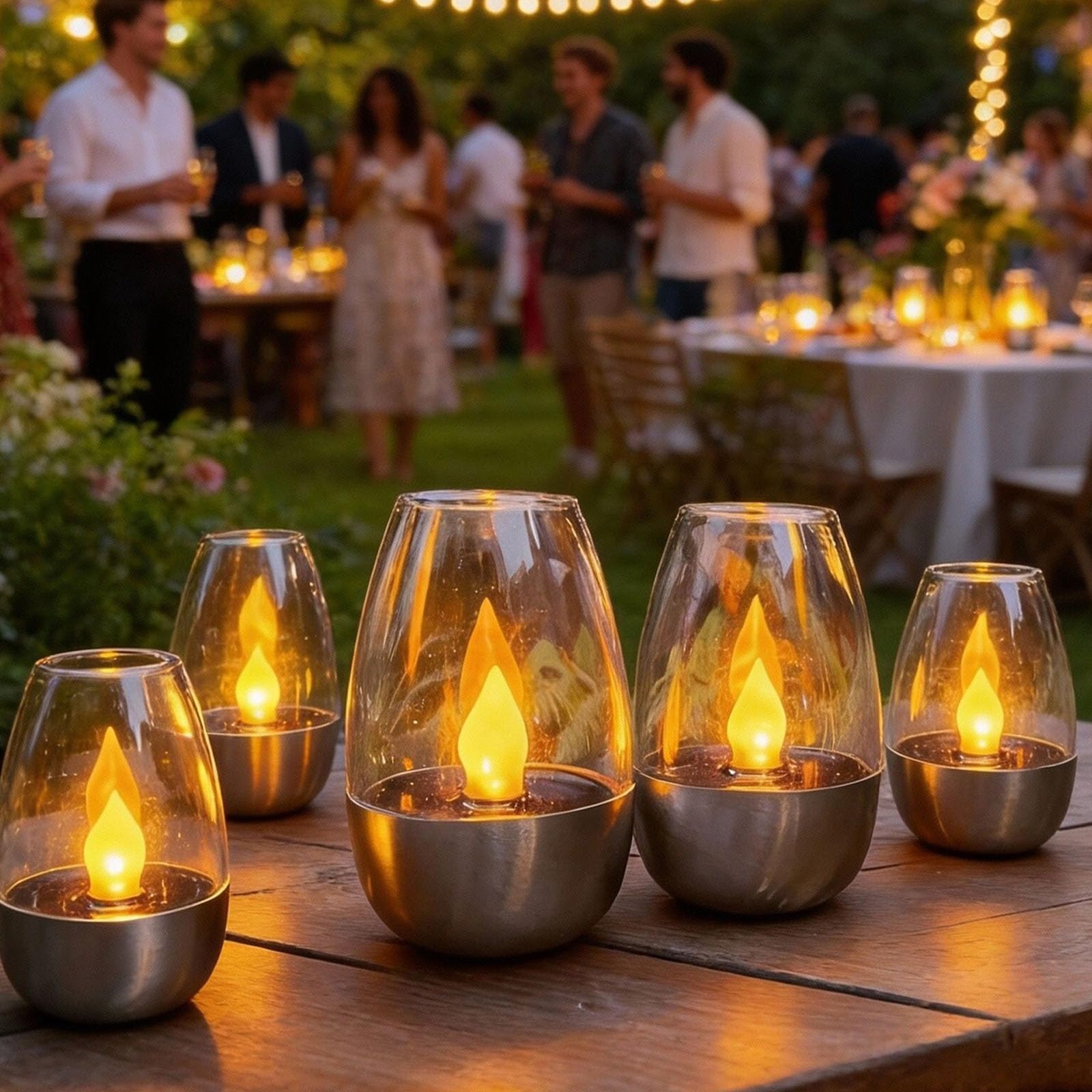 Solar Power Tea Lights, Outdoor Flameless Flicker IP65 Waterproof Table Lamp, LED Candles with Dusk To Dawn Sensor, Flameless Ambiance Solar Candle Light, for Wedding, Home, Party (2pcs)