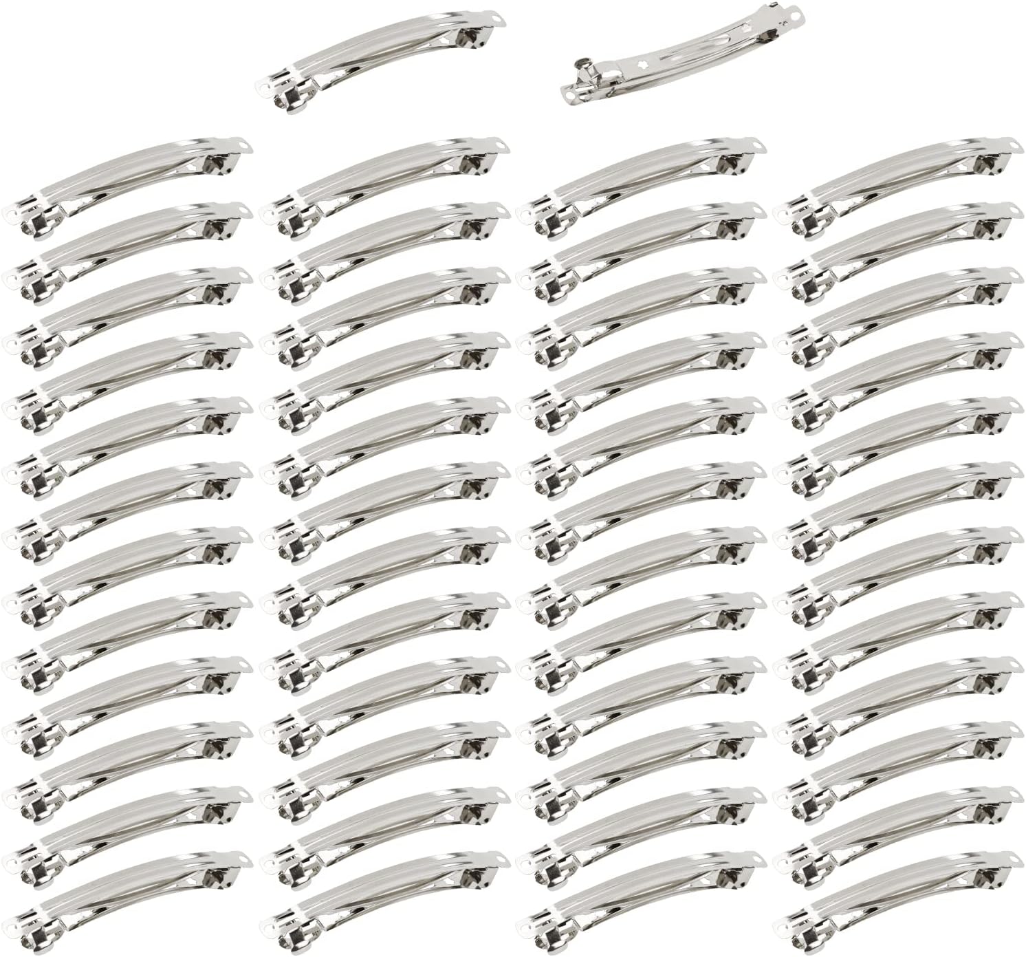 Cinaci 50 Pack 4 Inch Blank DIY Craft Silver Metal French Barrettes Snap Hair Clips Hairpins for