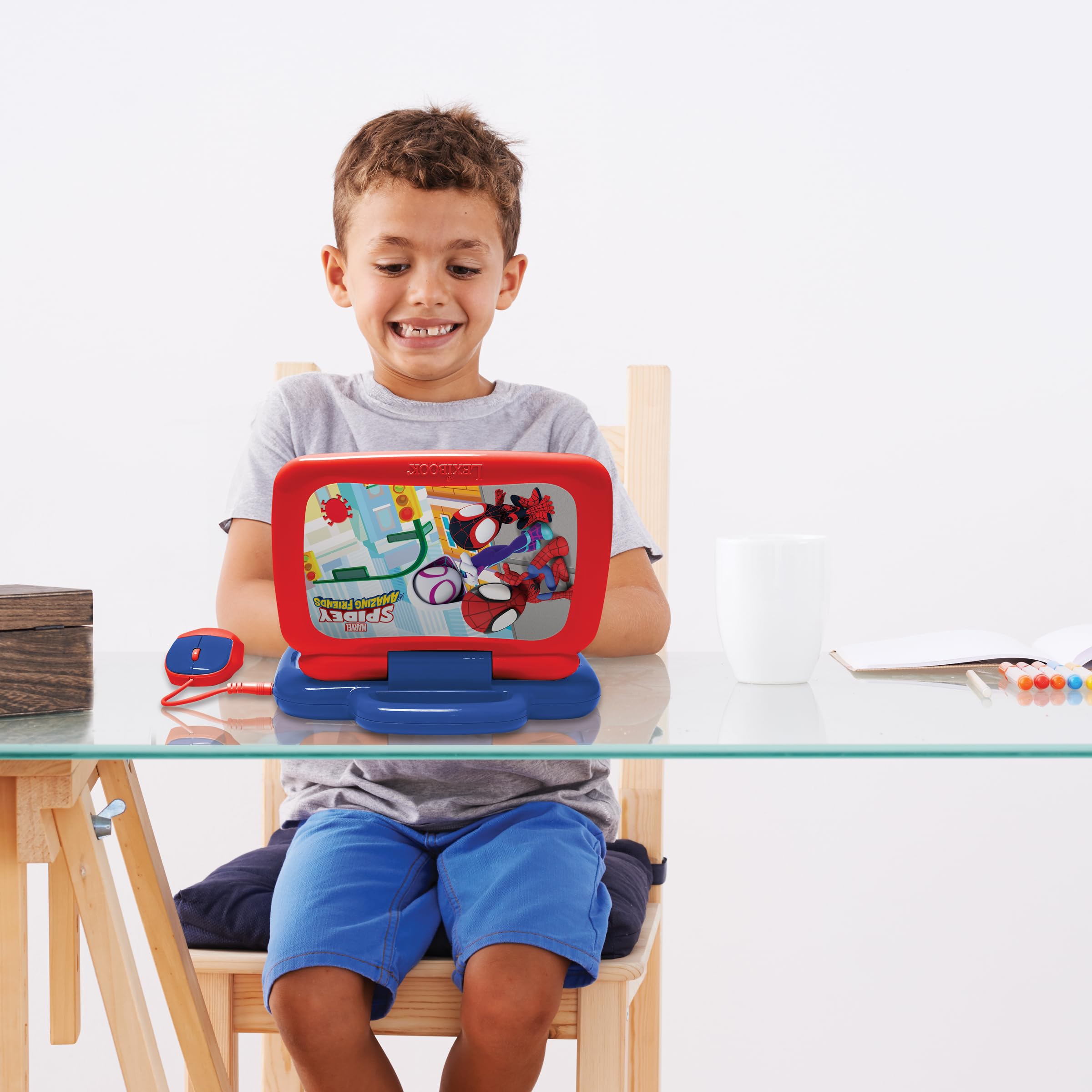 Lexibook, Spidey, francuski/angielski dwujęzyczny laptop edukacyjny, 40 aktywności, metoda sylabiczna i zabawna, 3 animowane historie, realistyczna klawiatura i mysz, JC398SPi1LXB