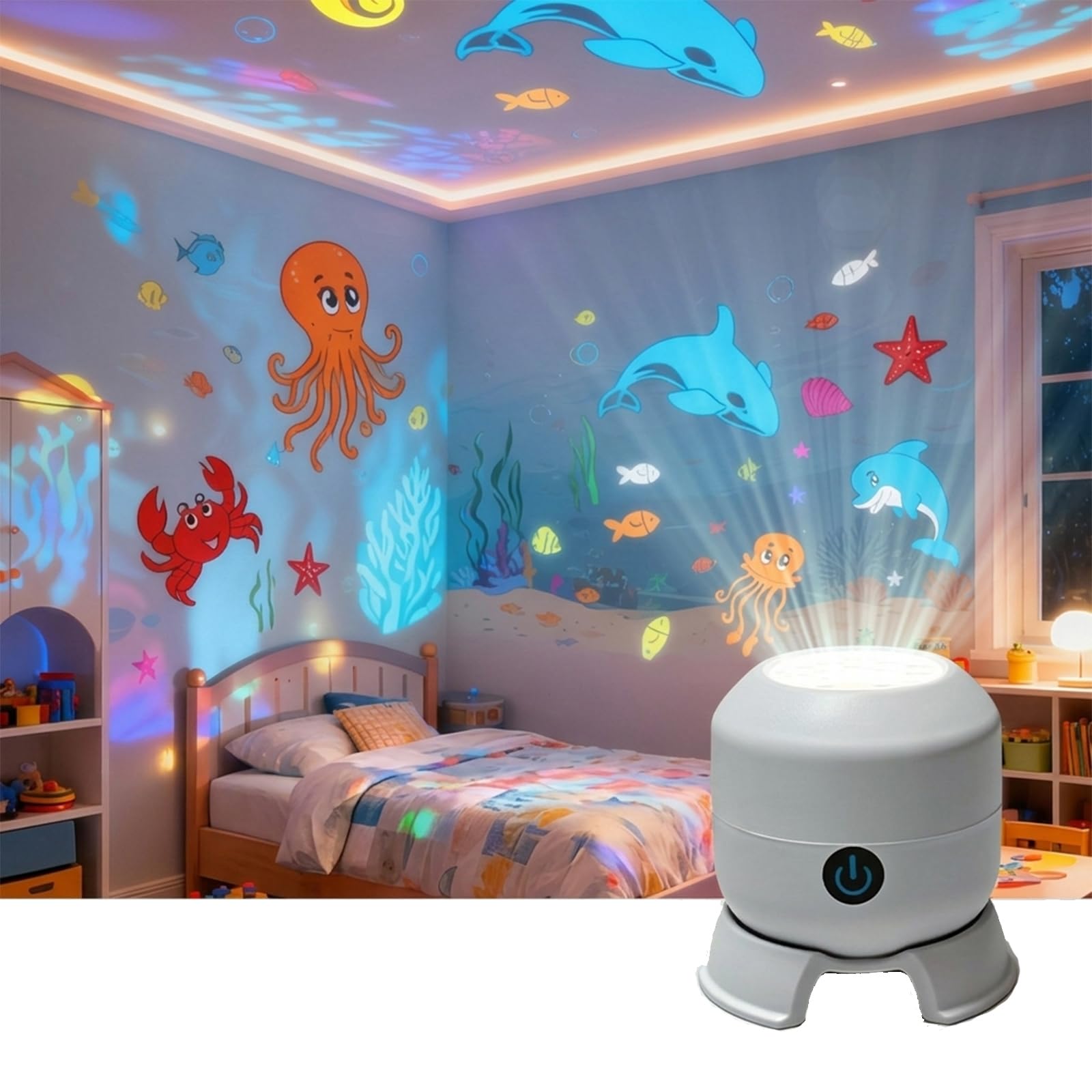 Dynamic Rotating LED Projector Light, 360° Rotating Ocean Night Light Projector, Snowflake/Christmas/𝐨𝐜𝐞𝐚𝐧 Dynamic Patterns, for Indoor Decoration (Ocean,Rechargeable)
