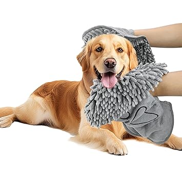 KRySt Microfiber Pet Drying Towel for Dogs & Cats | Super Absorbent Soft Pet Grooming Towel | Quick Dry Dog Bath Towel with Hand Pocket | Machine Washable Pet Bath Towel | 31 x 13 Inch