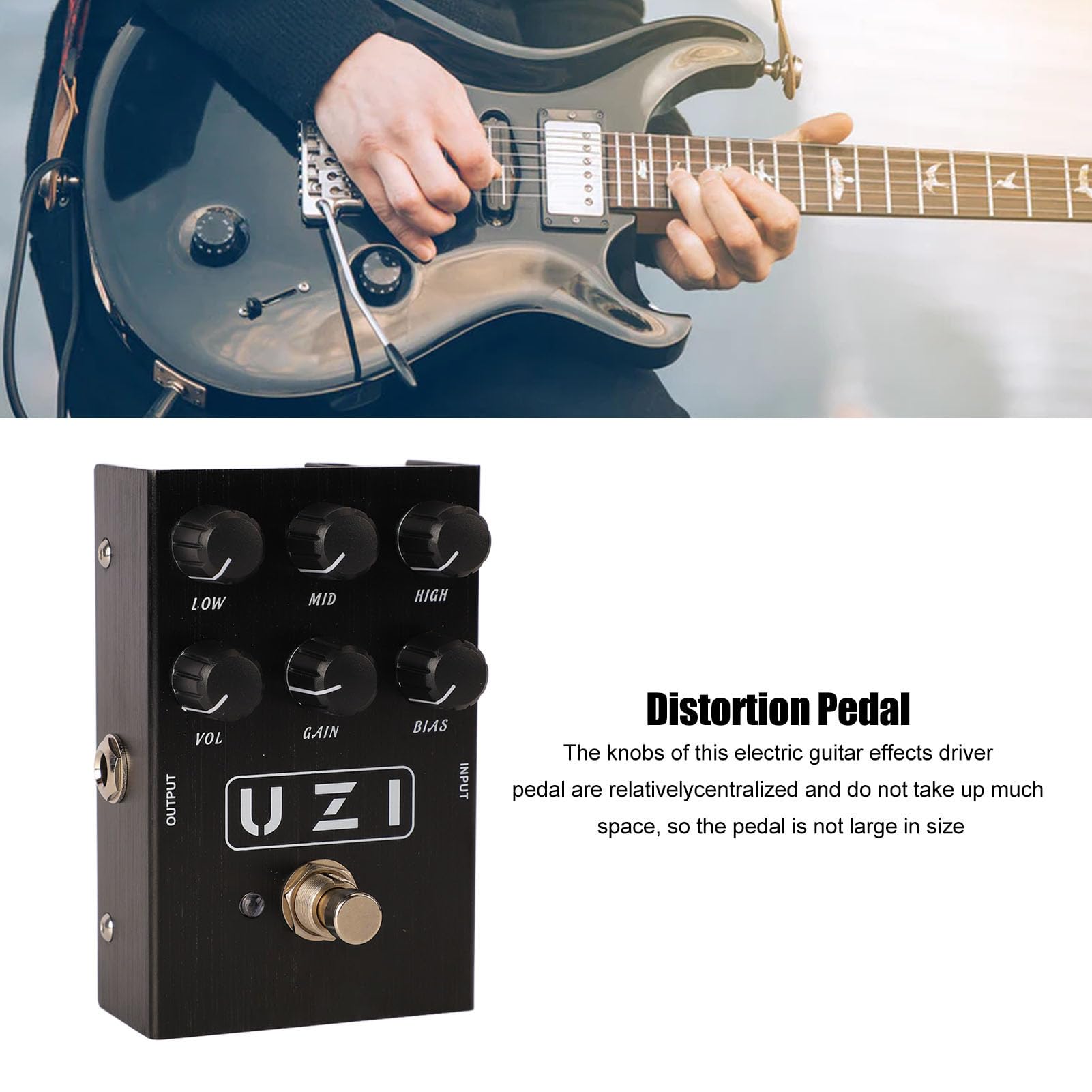 Pedale di Distorsione, Pedale per Effetti per Chitarra Elettrica, Dimensioni Adatte, Layout Compatto della Manopola con Funzioni Multiple per Performance di Chitarra (AN35 Nero)