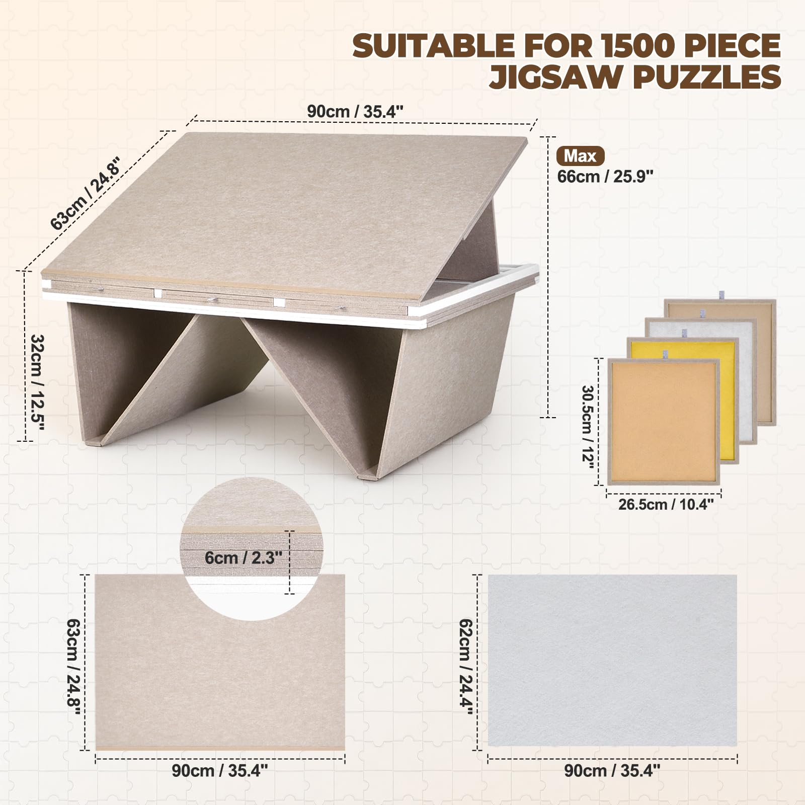 Table de Puzzle inclinable 3 en 1 avec Pieds Pliables, Angle réglable, Surface en Feutre Compatible avec Les Puzzles de 1500 pièces, 4 tiroirs de Couleur, légère et Portable