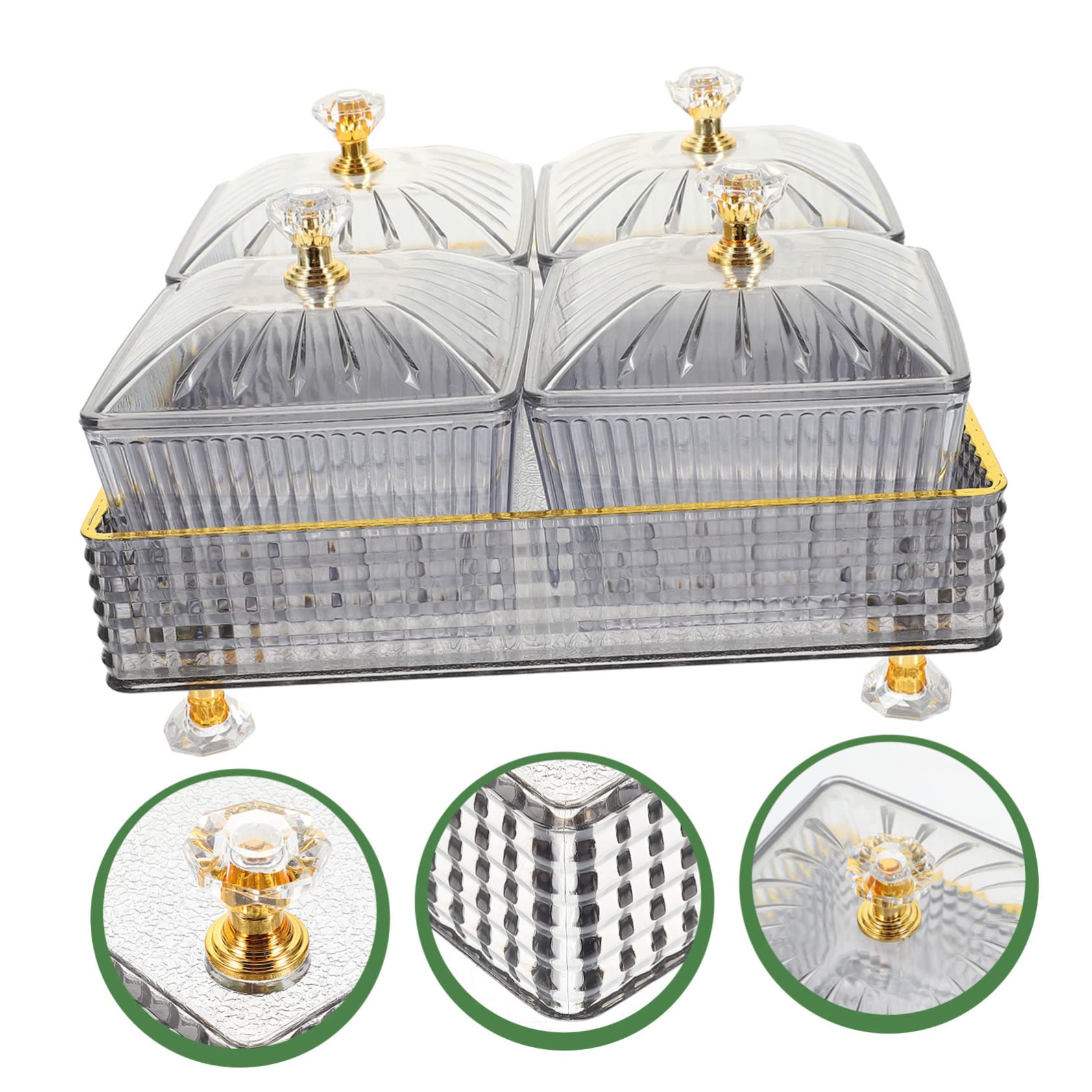 Zerodeko 1satz Geteilte Snackschale Mit Tray Elegantes Fächer Design Für Dips Süßigkeiten Nüsse Und Früchte Für Partys Ktv Bar Und Zuhause Modernes Graues Tablett