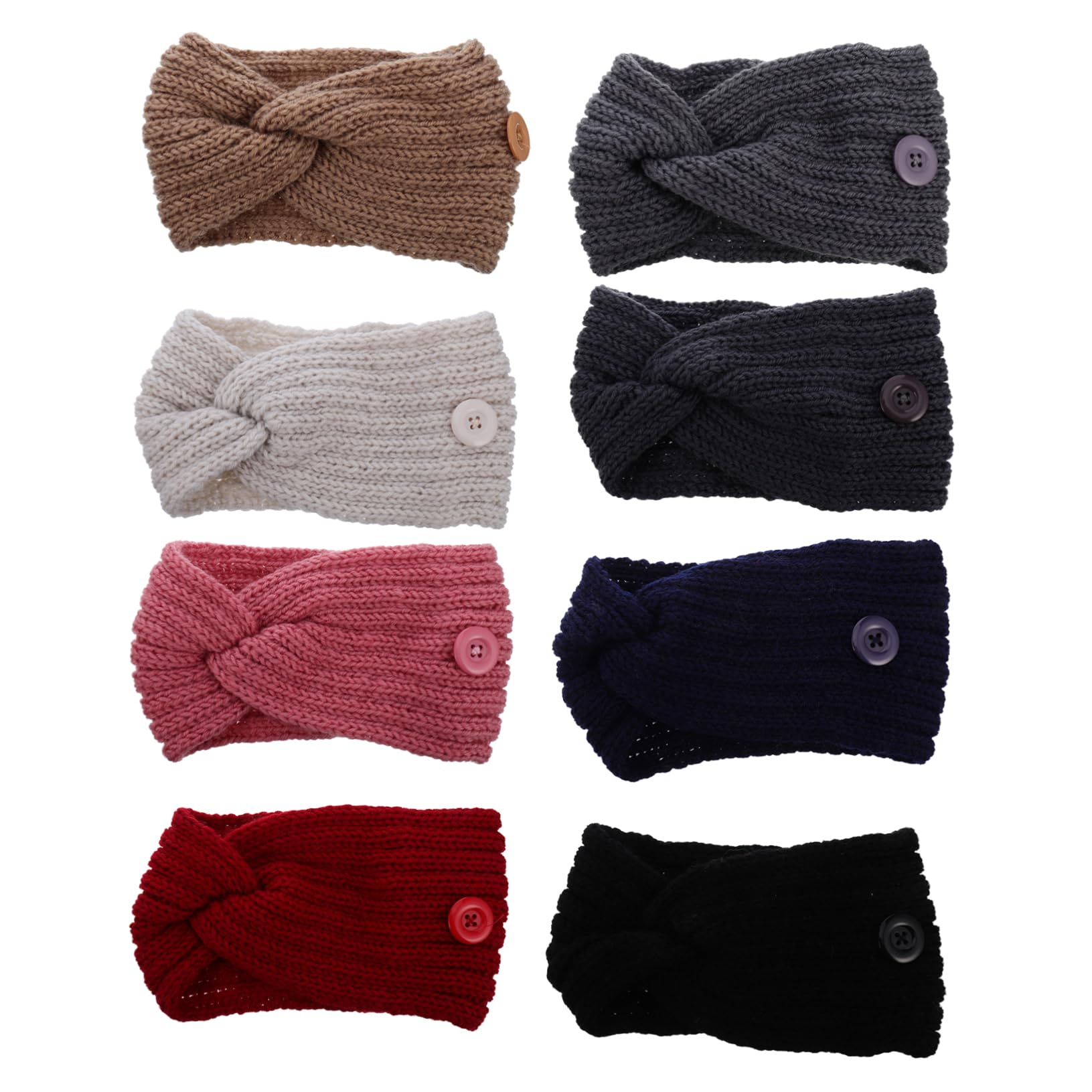 SHERCHPRY 8Pcs Winter Warm Knitted Hairbands with Button for Mask Soft Comfortable Ear Warmers Stylish Headbands for Outdoor Activities for Travel Hiking Cycling