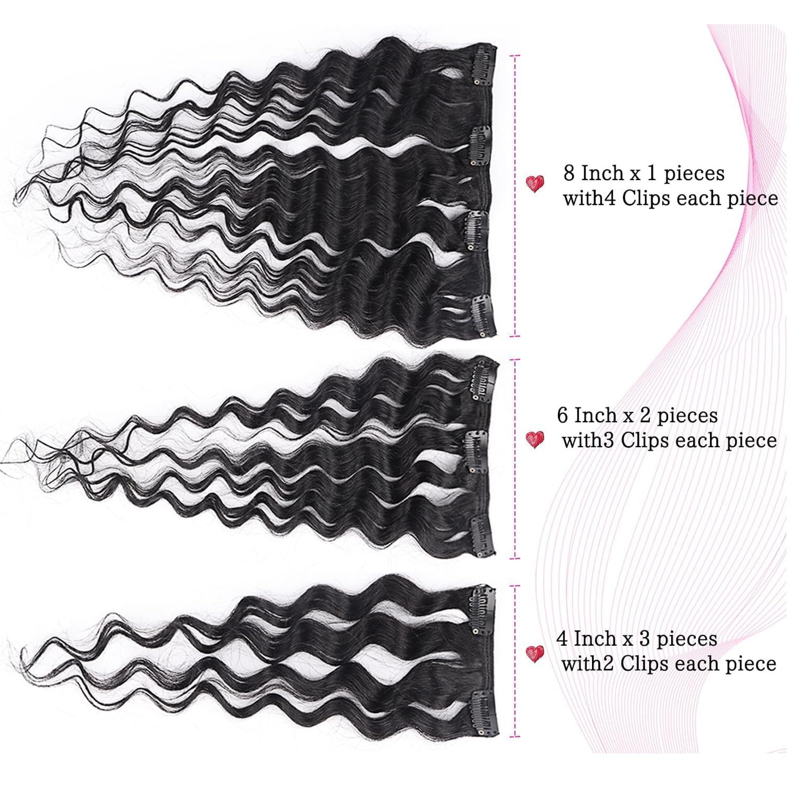 20 Inch Deep Wave Clip in Hair Extensions Real Human Hair for Black Women Full Head 8A Brazilian Real Hair Yaki Human Hair Clip ins Natural Color 6 pcs 16 clips - Image 3