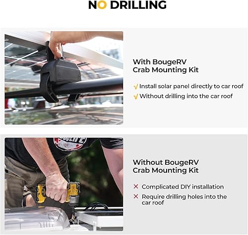 Miniatura 5 de Kit de montaje en cangrejo para panel solar BougeRV para autos con barras transversales, abrazaderas de techo para portaequipajes se ajusta a la