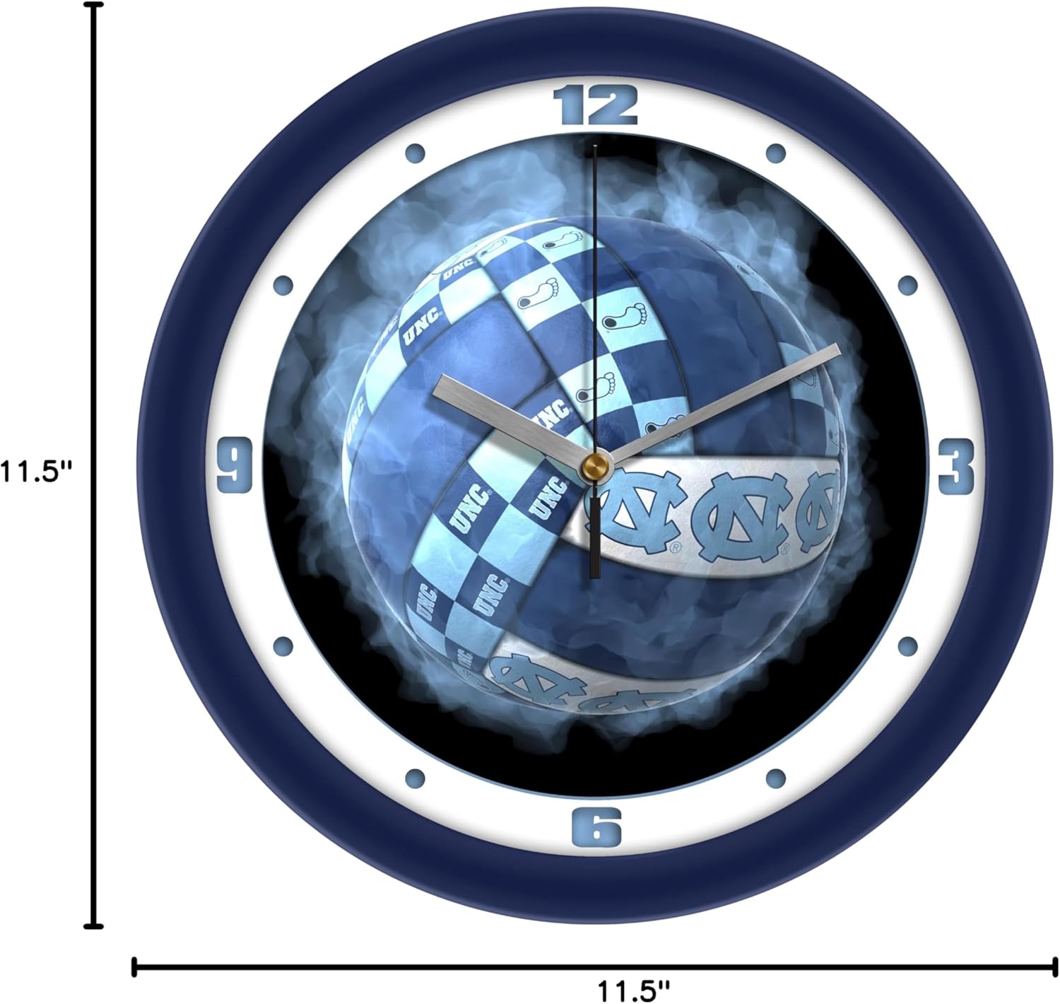 SunTime North Carolina Tar Heels Volleyball Wall Clock - 11.5 Inch Silent Sweep Clock - Officially Licensed College Sports Decor for Home, Office, or Dorm Room - Unique Volleyball Design