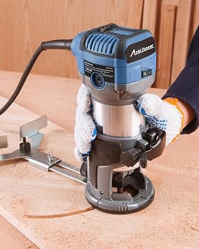 AVID POWER 6.5 Amp 1.25 HP Compact Router Tools for Woodworking, Fixed Base Wood Router with Trim Router Bits, 6 Variable Speeds, Edge Guide, Roller Guide, Dust Hood (Blue, 65mm)
