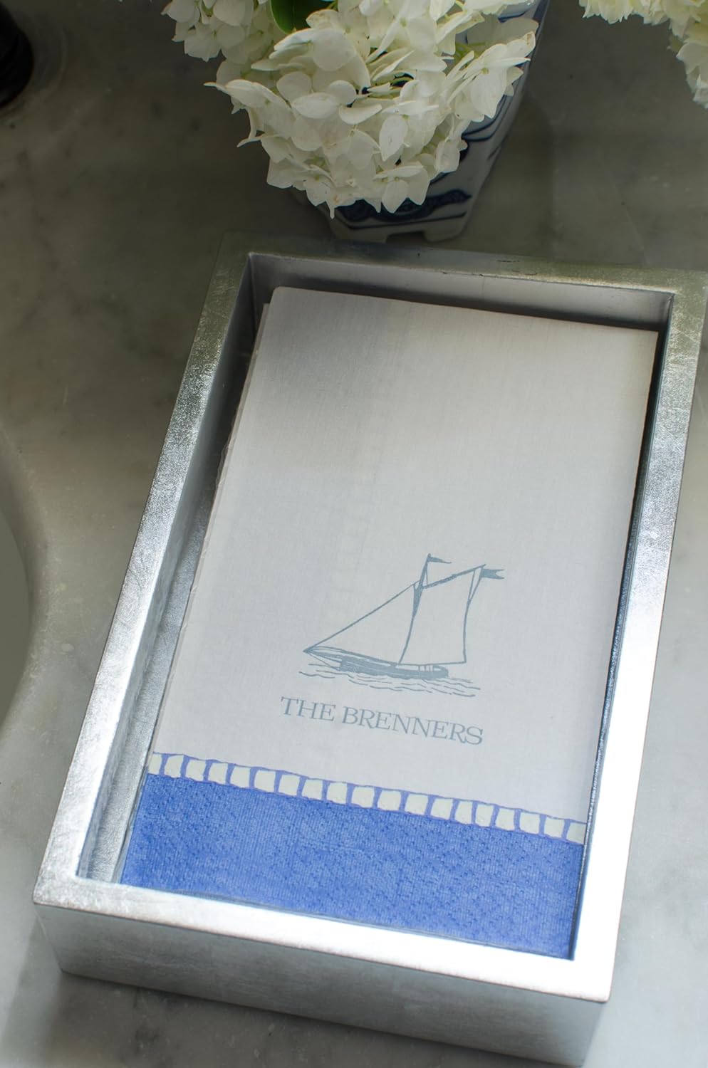 Caspari Lacquer Guest Towel Napkin Holder in Silver - 1 Each