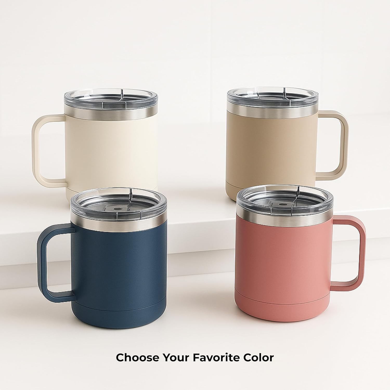 Blush Pink Insulated Travel Mug 15oz | Stainless Lid, Handle