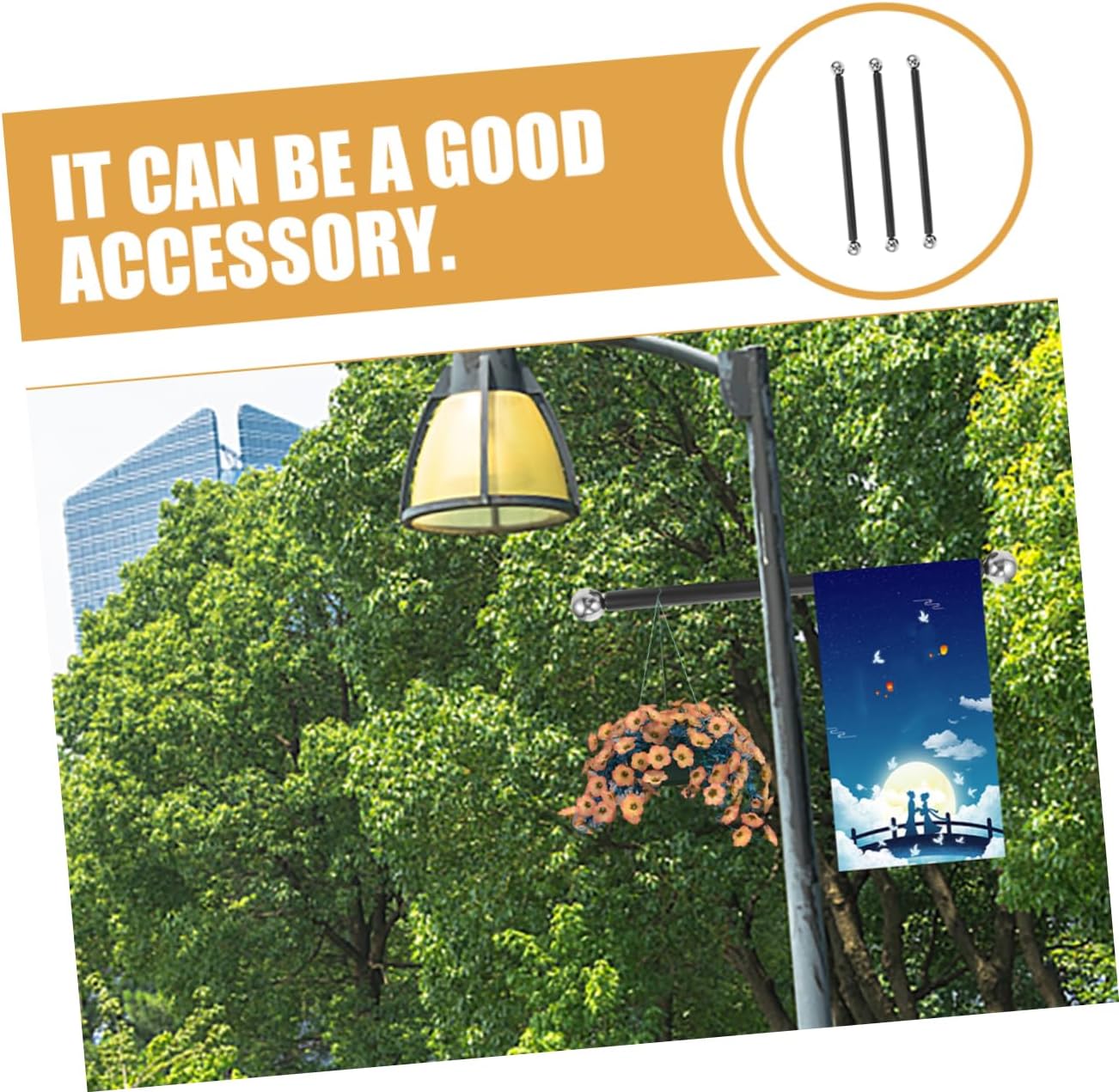 Levemolo 3pcs Outdoor Lamp Post Arm Rest Handle Replacement Flag Holder Cross for Garden Use