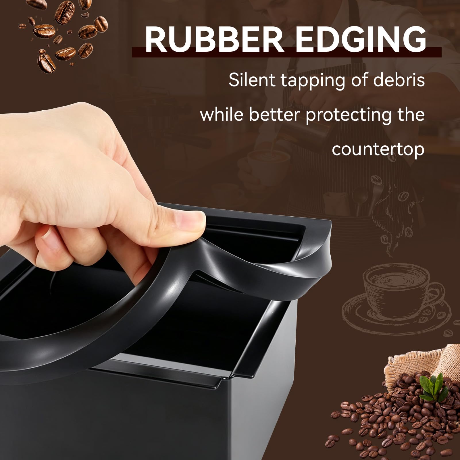 Coffee Knock Box, Scatola Per Caffè Senza Fondo Incorporata Smaltimento Del Contenitore Per Fondi Di Caffè Da Banco In Acciaio Inossidabile Fondi Caffe Contenitore Per Bar Ristorante Cucina Nero