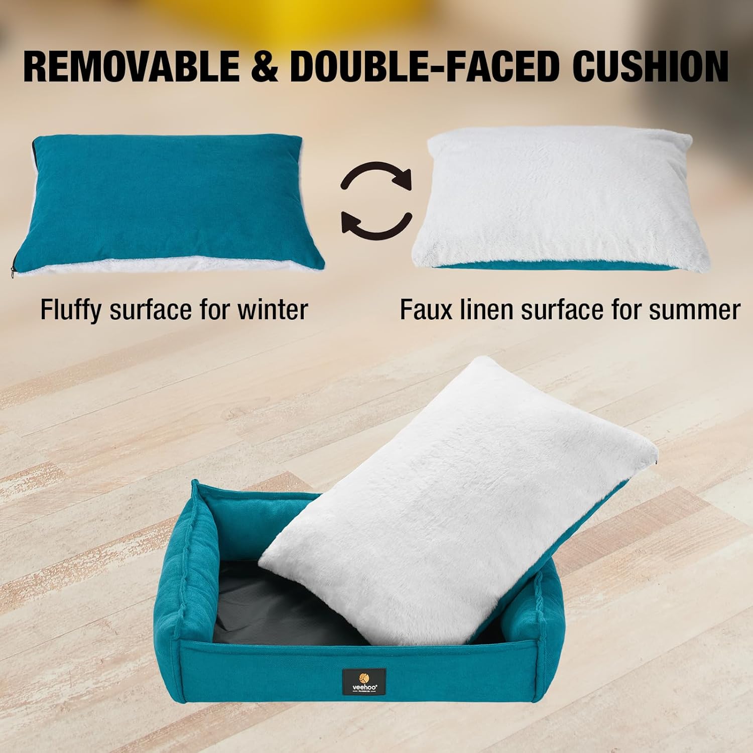 review Veehoo Dog Beds for Large Dogs - Rectangle Cuddler Dog Sofa Bed, Orthopedic Washable Pet Bed with Nonslip Bottom & Reversible Cushion for Large Medium Dogs, Large, Teal Blue