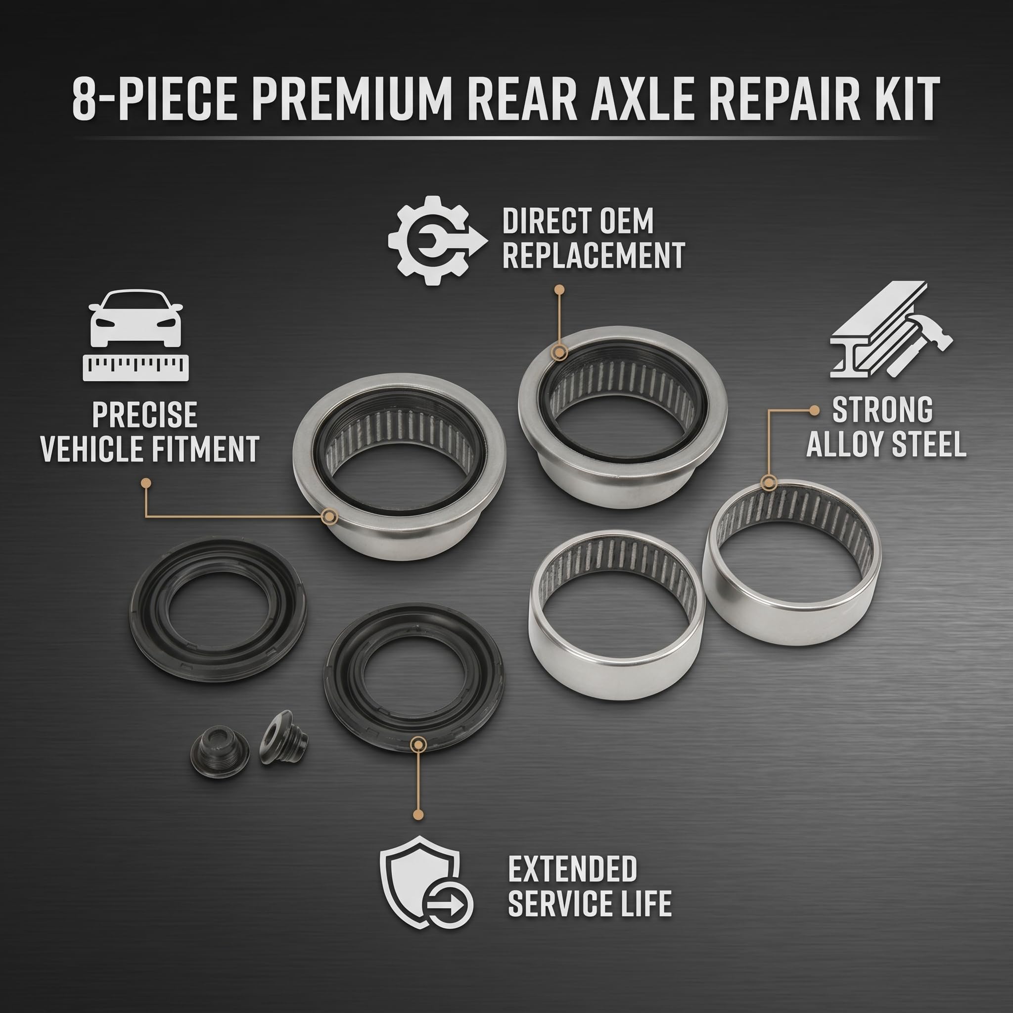 Aramox 8pcs Kit de Réparation de Pont Arrière Kit de Réparation de Roulement à Aiguilles pour Essieu Arrière en Alliage D'acier pour 206 47mm Essieu