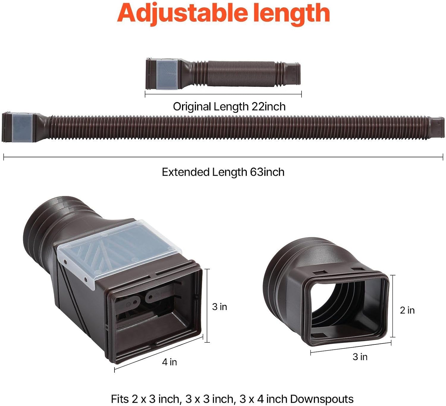 Rain Gutter Downspout Extensions 2-Pack Flexible Downspout Extender Brown