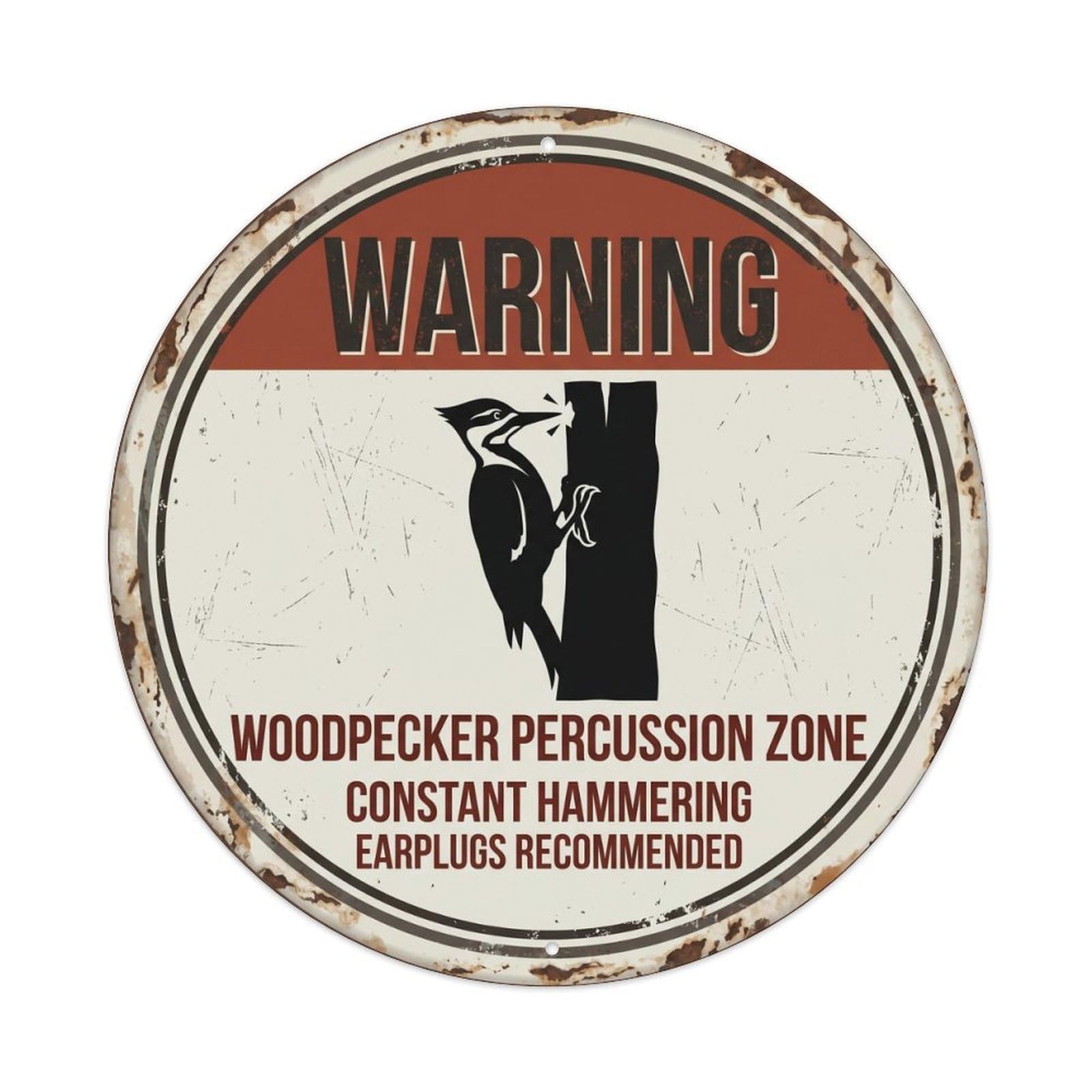 Vintage Dramatic Woodpecker Noise Maker Metal Tin Sign Plaque