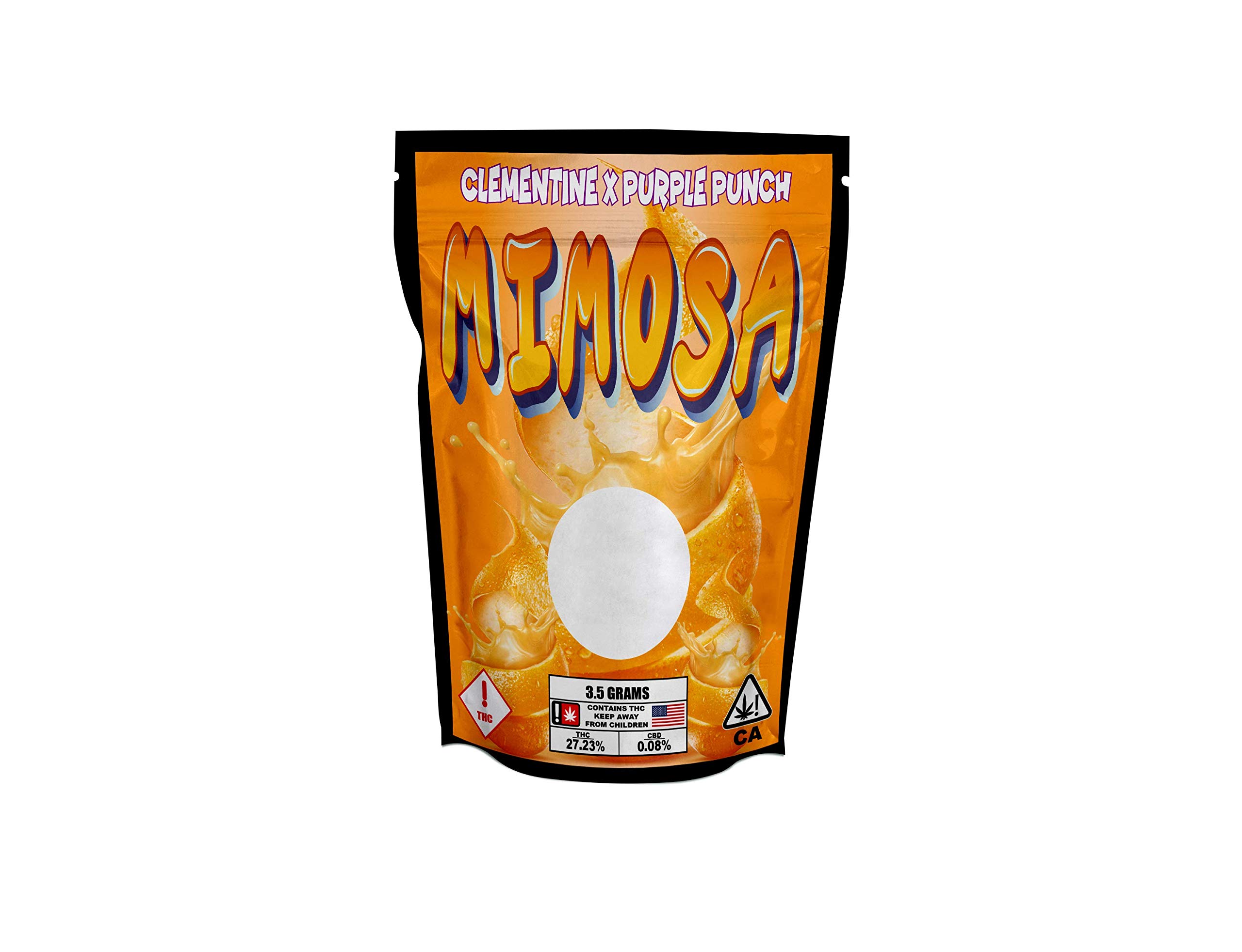 Pound's Press 3.5g, 1/8oz Mylar Bag Stickers - Printed High Gloss Vinyl Label with Strain Design (Mimosa, Pack of 128)