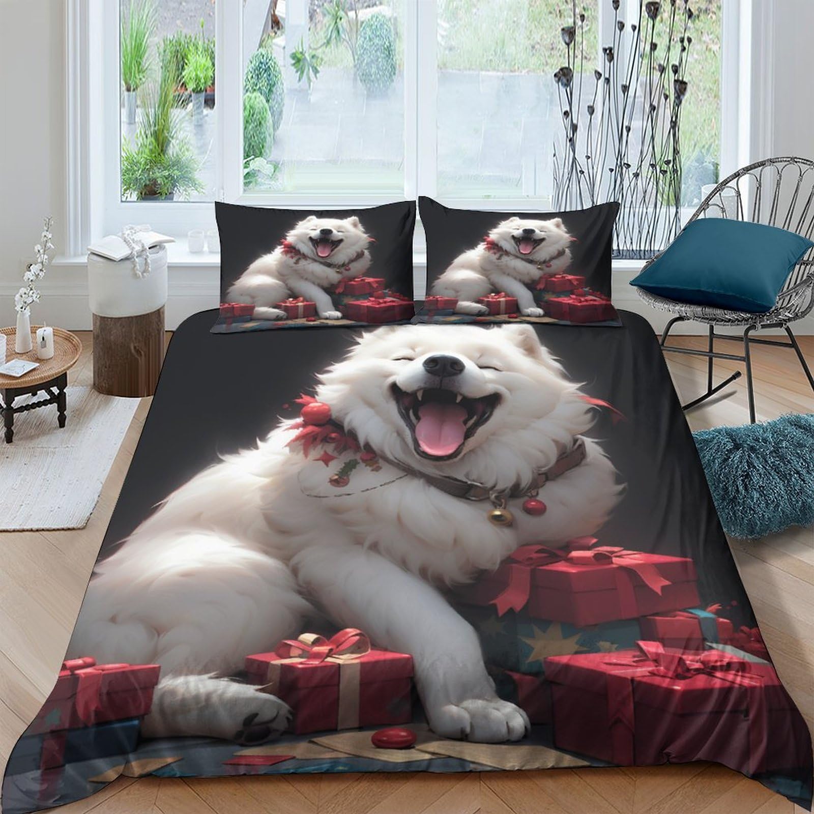 Parure de lit motif chien 3D avec housse de couette king 220x240 cm et taies en microfibre douce