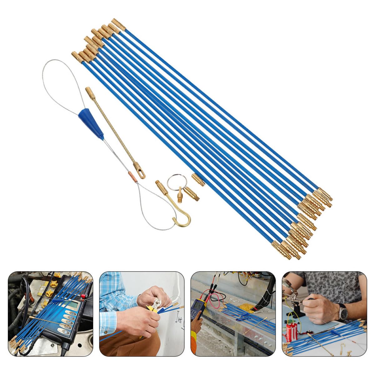 SOLUSTRE Glasfaser Kabelzieher Satz mit 12 Flexiblen 33cm Stäben zum Einziehen von Elektrokabeln für Professionelle und Private Wanddurchführung