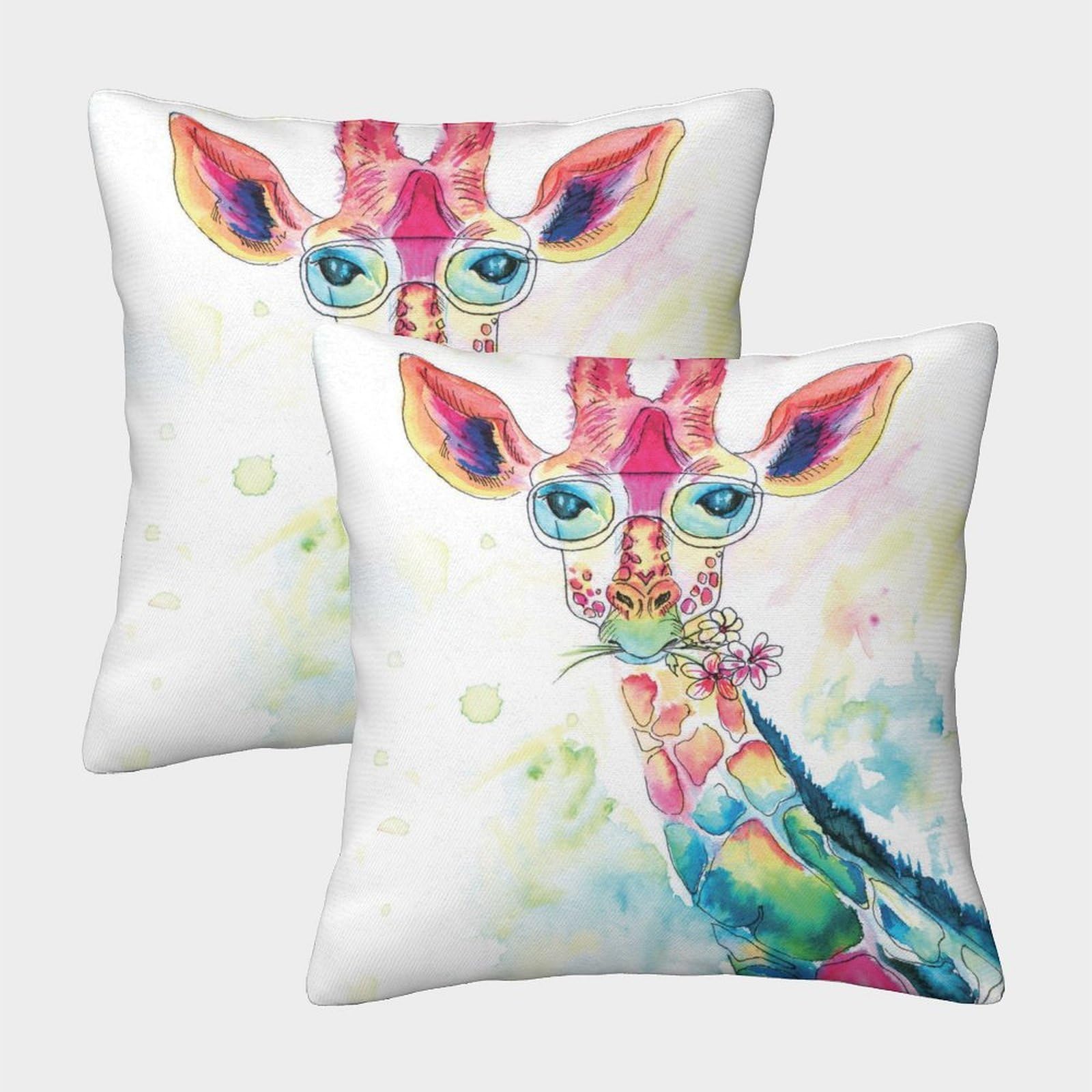 QFVANSIYO Watercolor 3D Printed Pillowcase Microfiber Bedroom Decor Giraffe Pillow Cover Soft Breathable for Adults Teens 40x40cm