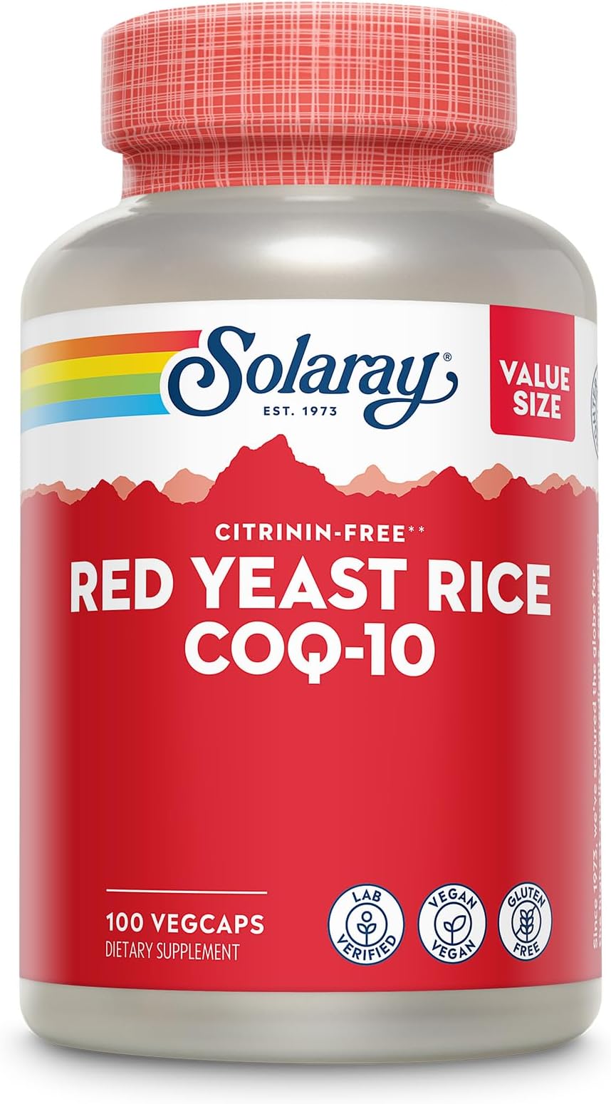 SOLARAY Red Yeast Rice with CoQ10 and Niacin (Vitamin B3) -, Non-Irradiated Red Yeast Rice Plus CoEnzyme Q10 - Citrinin Free - Lab Verified, 100 Servings, 100 VegCaps