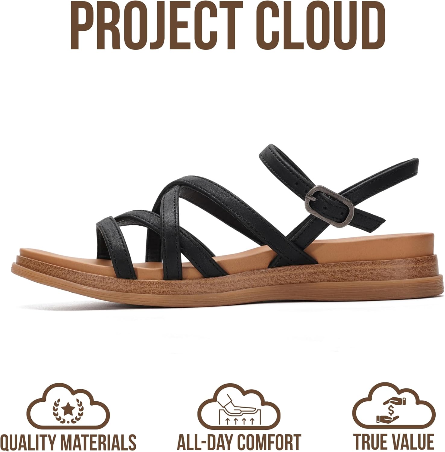 Project Cloud Wedge Sandals for Women 2026 - Comfortable Soft & Plush Insole Strappy Womens Sandals with Lightweight and Non-Slip Durable Outsole (NICE)