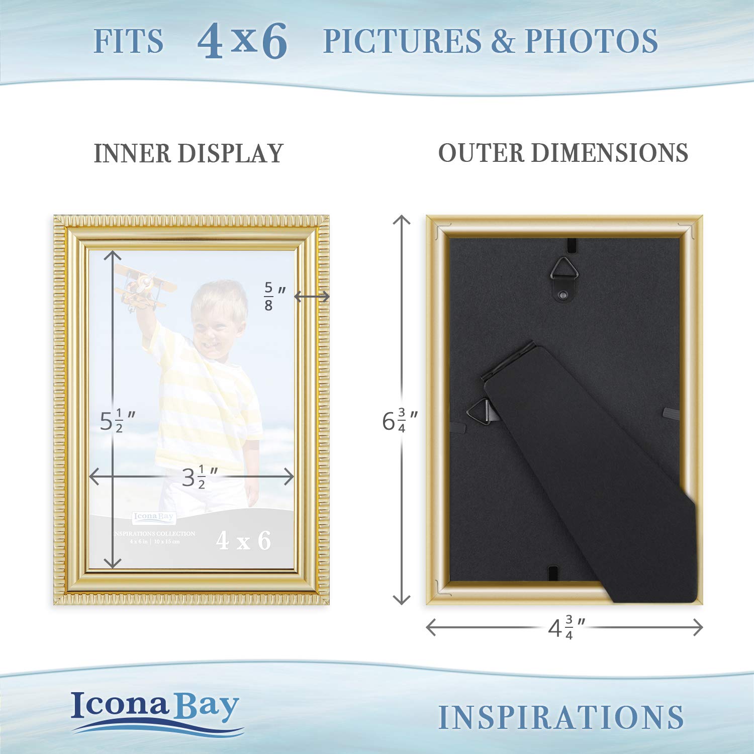 Icona Bay 6x4 Gold Picture Frame Beautifully Detailed Moulding, Contemporary Picture Frame, Wall Mount or Table Top - Image 3