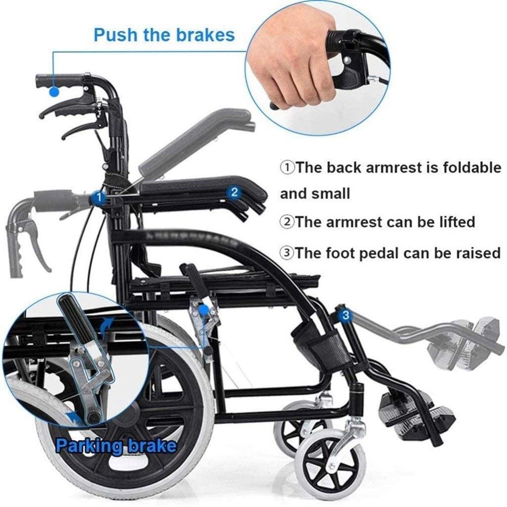 MU Silla de Ruedas Plegable, Camarero Ligero Y Portátil Ajustable Empuje de Los Apoyabrazos de Seguridad Doble Freno Scooter/Inicio