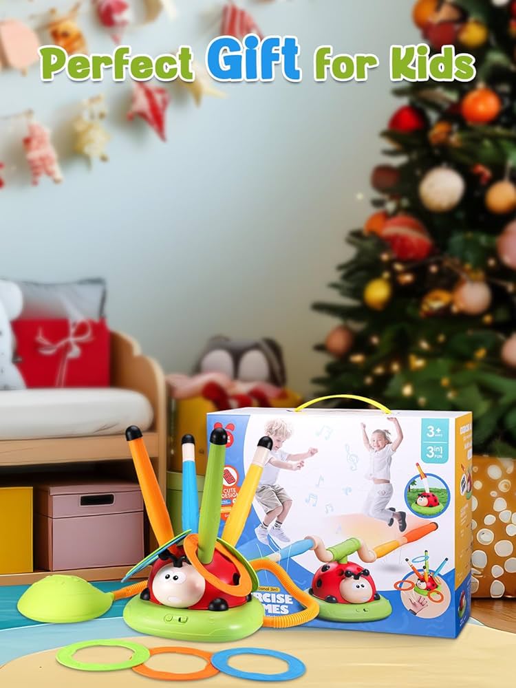 Jeu D'Extérieur Licorne 3 En 1 - Saut Musical, Lance-Fusée, Lancer D'Anneaux - Jeux - Jouets