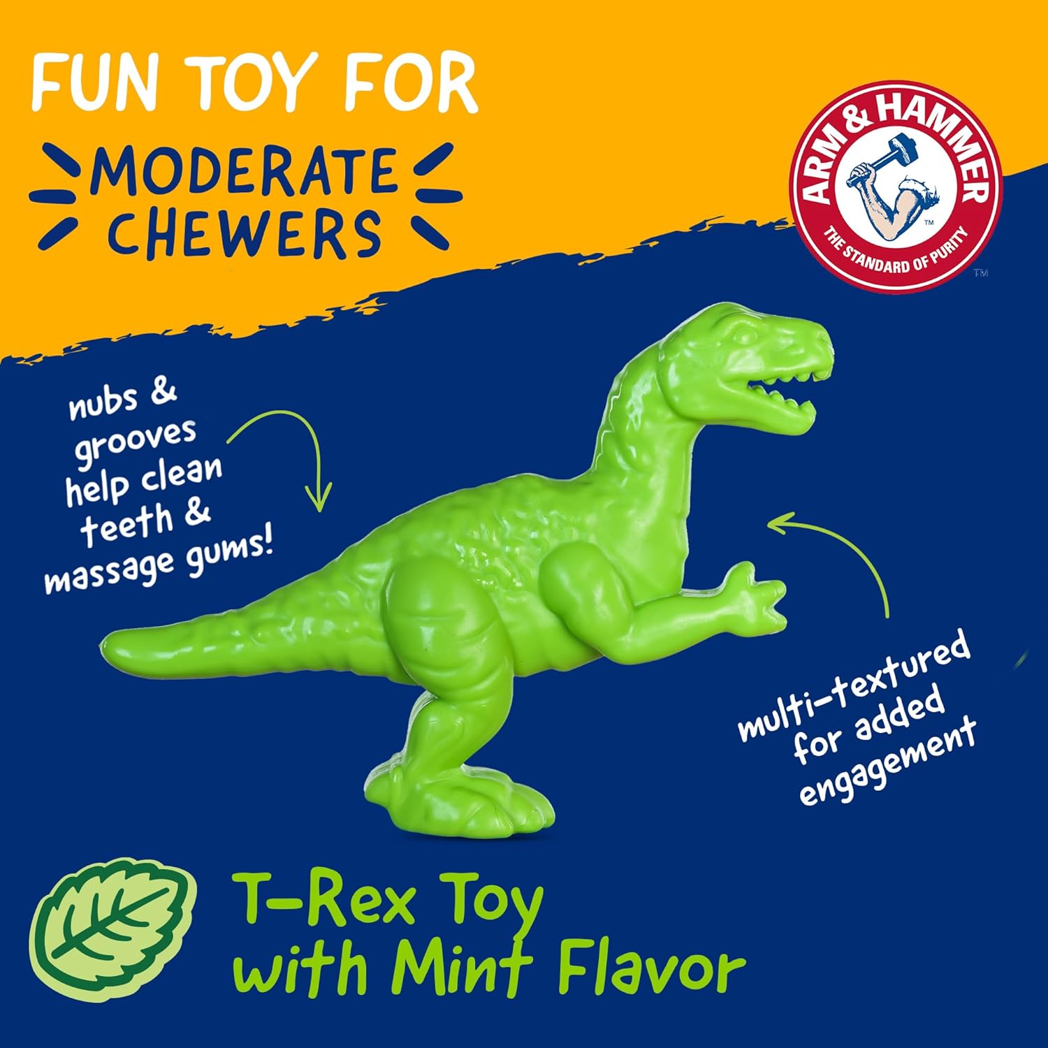 Arm & Hammer for Pets Nubbies Dental Toys T-Rex Dental Chew Toy for Dogs Best Dog Chew Toy for Moderate Chewers Reduces Plaque & Tartar Buildup Without Brushing, Mint Flavor (Pack of 24)