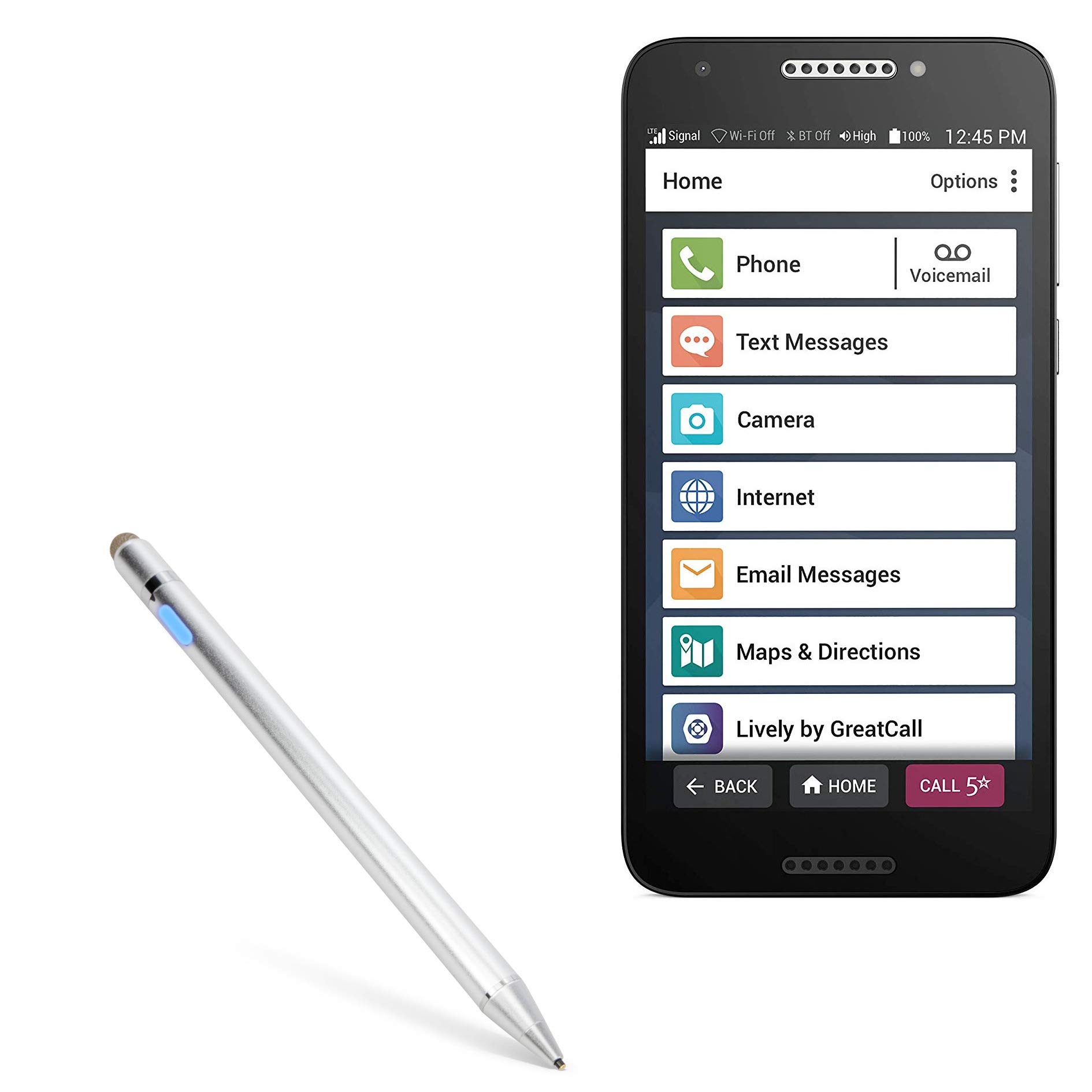 BoxWave Stylus Pen Compatible with Jitterbug Smart2 - AccuPoint Active Stylus, Electronic Stylus with Ultra Fine Tip for Jitterbug Smart2 - Metallic Silver