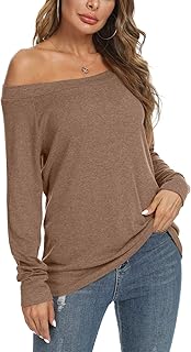 Sponsored Ad - YSYOKOW Womens Cute Sexy Off Shoulder Blouses Long Sleeve Boat Neck Tunics Tops