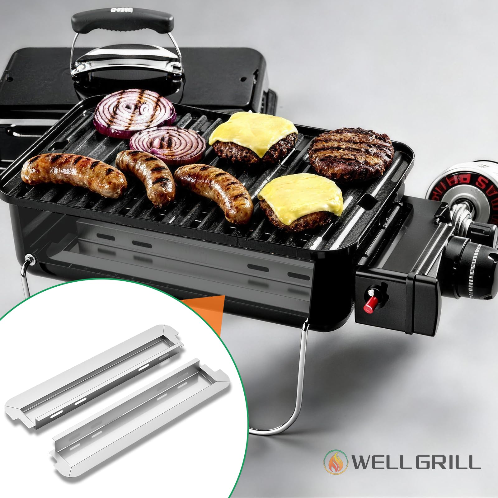 WELL GRILL Vaschetta antigoccia in acciaio inox per Weber Go-Anywhere Gas, confezione da 2 vaschette raccogligrasso per barbecue a gas Weber Go Anywhere