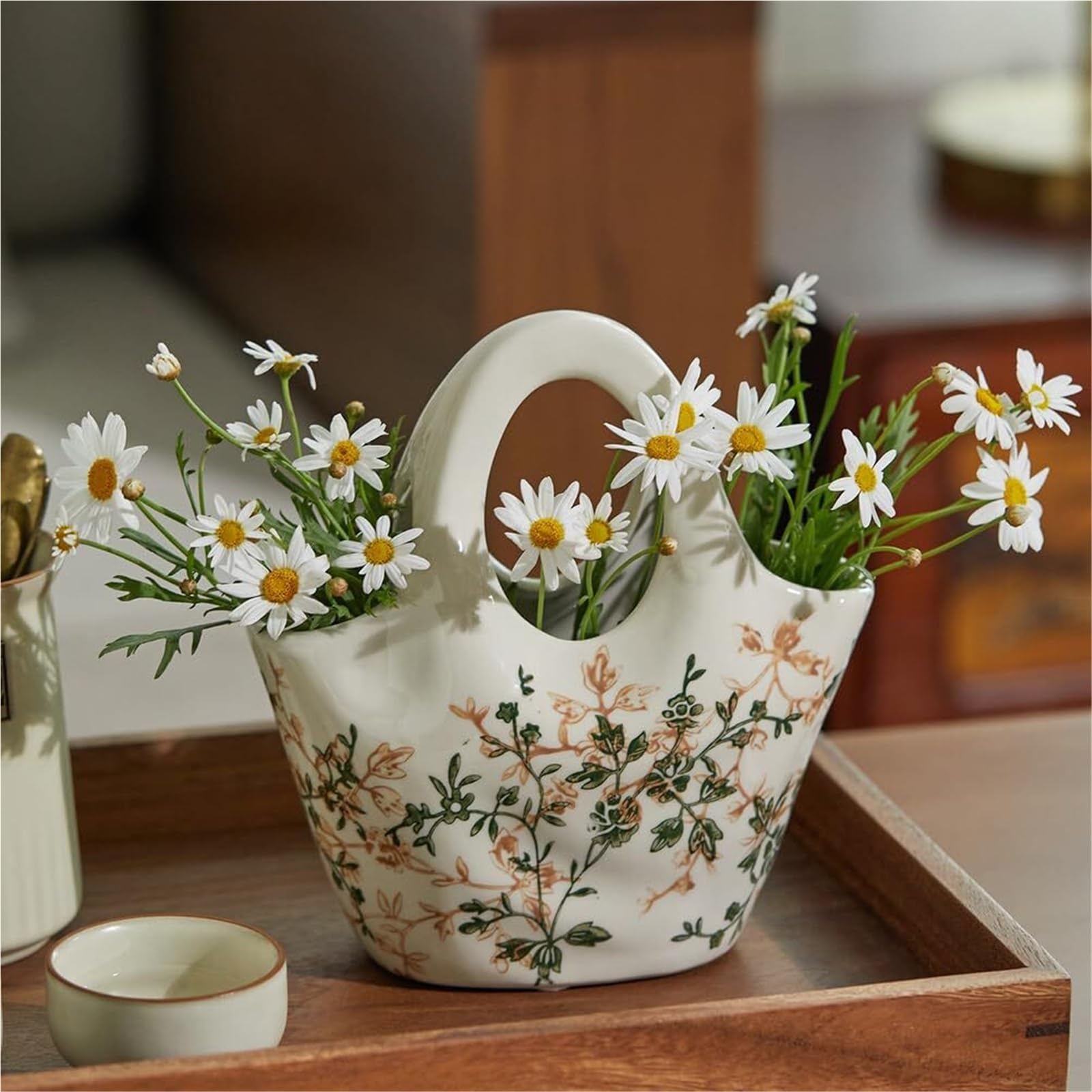 Dekoracyjne wazony Ceramiczny zielony wazon kwiatowy, wazony z pękniętej porcelany na stół nowoczesna dekoracja w stylu wiejskim (E1)