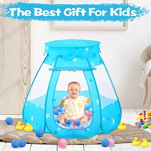 Miniatura 43 de Alberca de pelotas para niños pequeños con 150 pelotas, tienda de campaña desplegable, casa de juegos para interior y exterior con bolsa