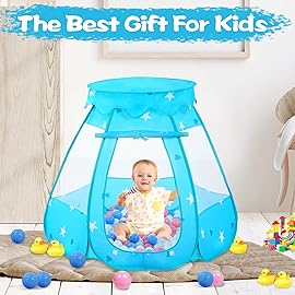 Wilhunter Baby Ball Pit for Toddler with 50 Balls, Kids Pop Up Play Tent for Girls, Princess Toys for Children Indoor & Outdoor Playhouse with Carry Bag (Bule: Pink/White/Babyblue, 109x90cm/50 Balls)