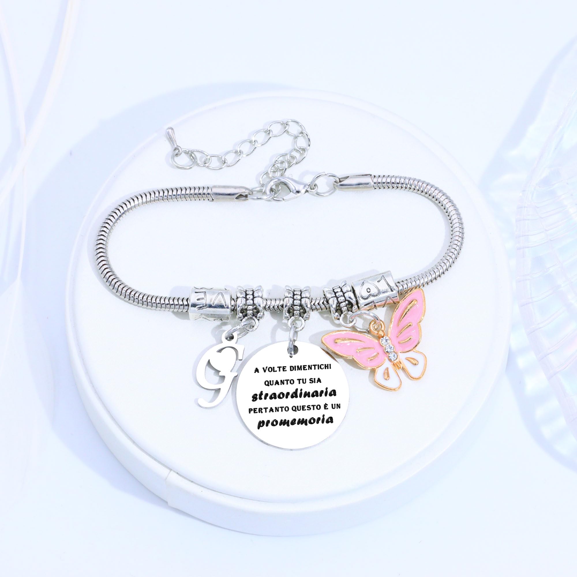 SAMORION A Volte Dimenticati quanto tu sia straordinaria pertanto questo è un promemoria-Moda Rosa Farfalla Ciondolo Lettere Iniziali Braccialetti Regalo Ispiratore Per le Donne Ragazze Nipote
