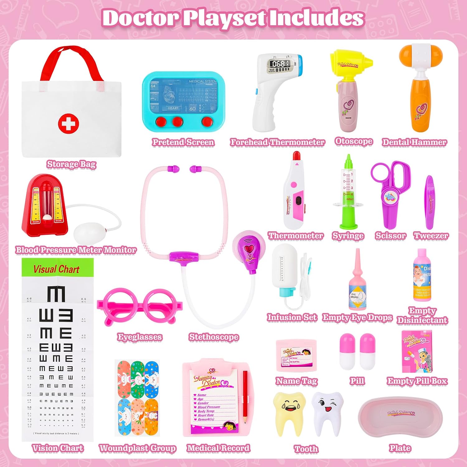 deAO Doctor Kit for Toddlers 3 4 5 Years Old, Dentist Playset with Medical Bag & Dental Tools, Pretend Dentist Play Set with Cart, Kids Doctor kit Educational Toys Gift for Girls Boys
